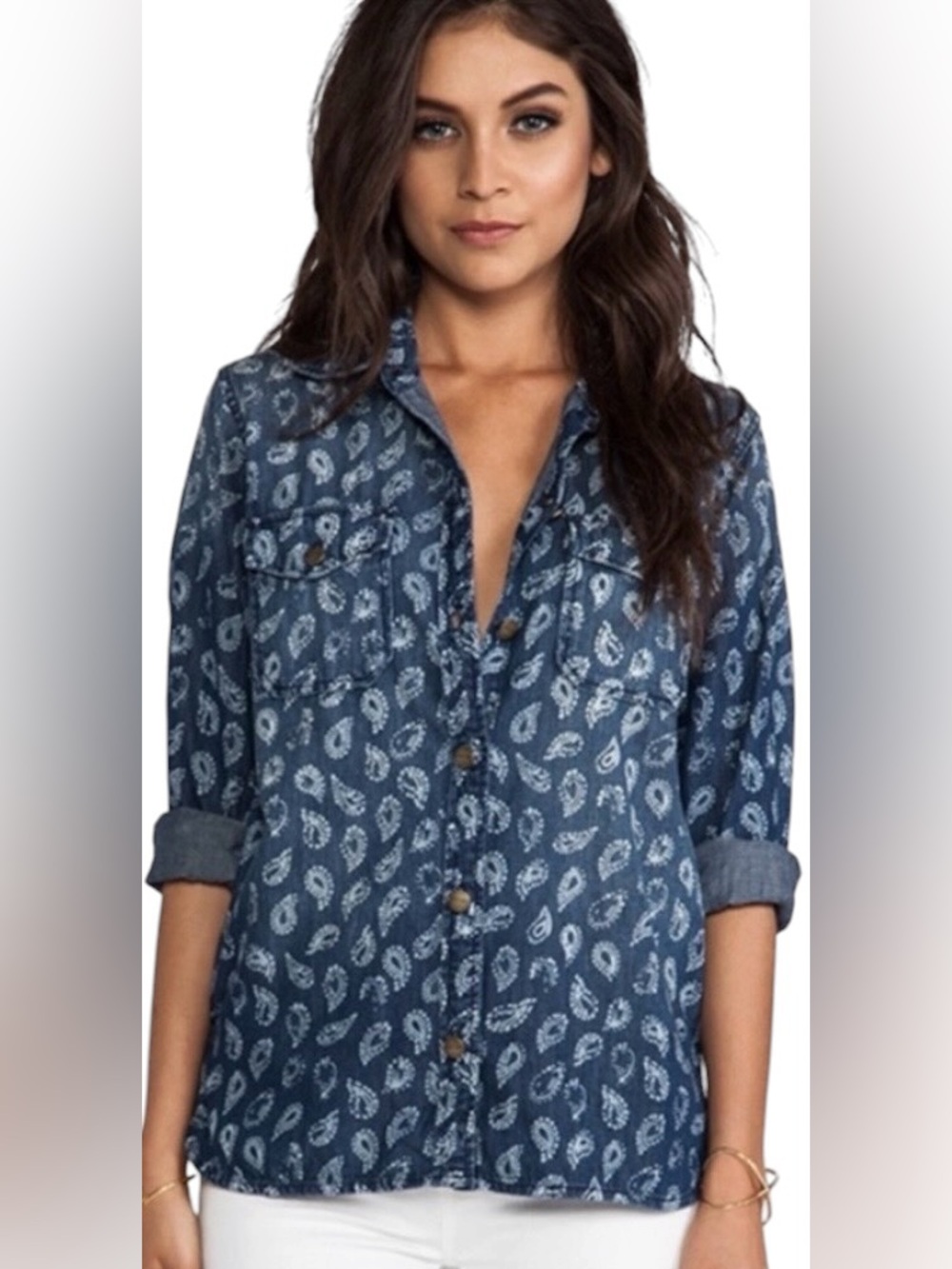 Current Elliott Paisley Perfect Shirt Button Down In Paisley Sketch Size 1 (S)